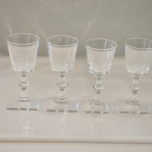 𝅺STEUBEN SMALL WINE OR SHERRY GLASSES ( 3 oz.) 7846 SET OF FOUR SIGNED ETCHED